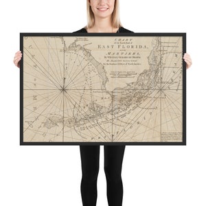 Oude kaart van Florida Keys (1771) Vintage zuidelijke FL Atlas ingelijste poster