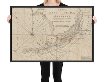 Alte Florida Keys Karte (1771) Vintage Süd FL Atlas gerahmtes Plakat