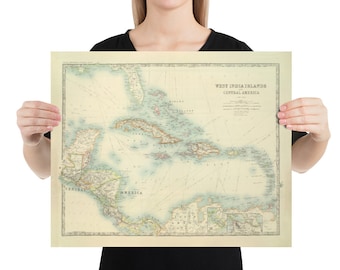 Old Caribbean Islands Map (1912) Vintage West Indies Nautical Chart Poster