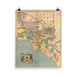 ヴィンテージ ロサンゼルス郡地図 (1888) 古いカリフォルニア郡地図帳ポスター