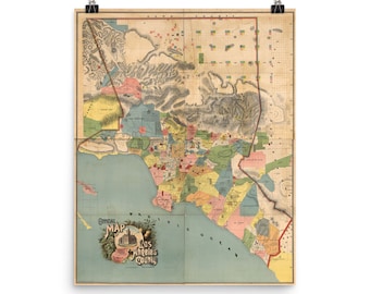 Vintage Los Angeles County Map (1888) Old Californian County Atlas Poster