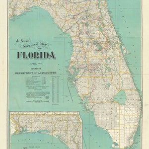 Vintage Florida kaart (1916) Turquoise FL antieke Atlas digitale afbeelding downloaden