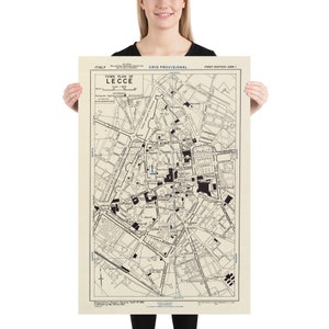 Antiguo Lecce Italia Mapa (1943) Vintage Salento City Atlas Cartel