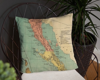 Old Californian Baja Map (1899) Vintage Baja California Peninsula Atlas Basic Pillow
