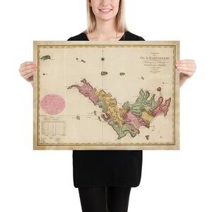 Pôster Mapa antigo da ilha de St Barts (1801) Vintage Saint Barthelemy Isle Atlas