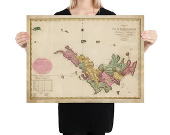Old St Barts Island Mapa (1801) Vintage Saint Barthelemy Isle Atlas Poster