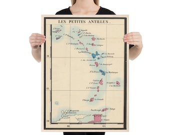 Old Lesser Antilles Map (1844) Vintage Caribbean & West Indies Islands Atlas Poster