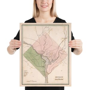 Oude Washington DC Kaart (1838) Vintage District of Columbia Atlas Poster