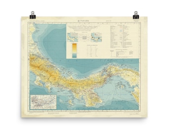 Old Panama Map (1954) Vintage Panamanian Atlas Poster