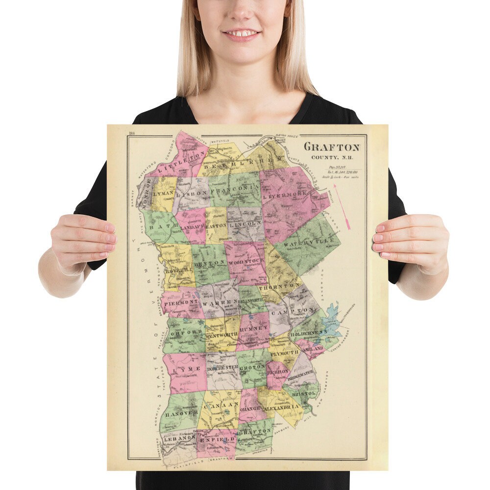 Old Grafton County NH Map 1892 Vintage Lebanon New Hampshire Etsy