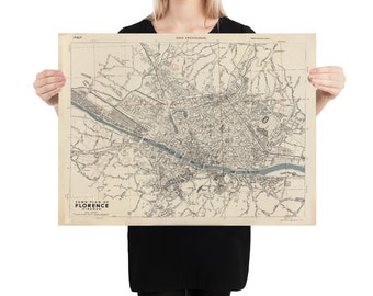 Old Florence Italy Carte (1943) vintage Firenze Italia City Atlas Poster