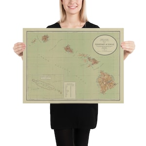 Vintage Hawaii Map (1915) Old Aloha State Atlas Poster
