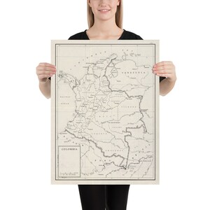 古いコロンビア地図 (1950 年) ヴィンテージ ラテン アメリカ国別地図ポスター