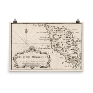 Old Menorca Spanien Map (1764) Vintage Menorca und Baleareninsel Atlas Poster