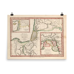 Old Moses & Exodus Mapa de ruta (1815) Vintage Biblia Atlas Cartel