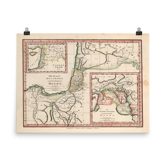 仏ヴィンテージ ついたて　古地図　　ハンドメイド　20%off 6月末まで！ 古いモーセと出エジプトのルートマップ（1815年）ヴィンテージ聖書地図