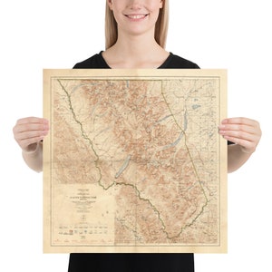 Carte du parc national Old Glacier (1927) vintage Montana Reserve Atlas Poster