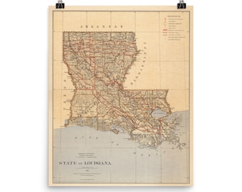 Old Louisiana Map (1876) Vintage Bayou State Atlas Poster