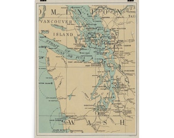 Vintage Puget Sound Lighthouse Map (1898) Washington State Inlet Atlas Poster