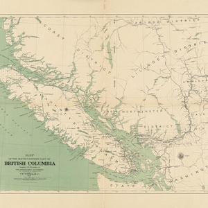 Ancienne carte de l'île de Vancouver (1892) vintage de l'Atlas de la Colombie-Britannique à téléchargement d'images numériques
