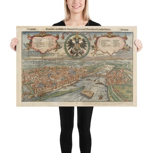 Antiguo Frankfurt Alemania Mapa (1560) Vintage Hesse City Atlas Cartel