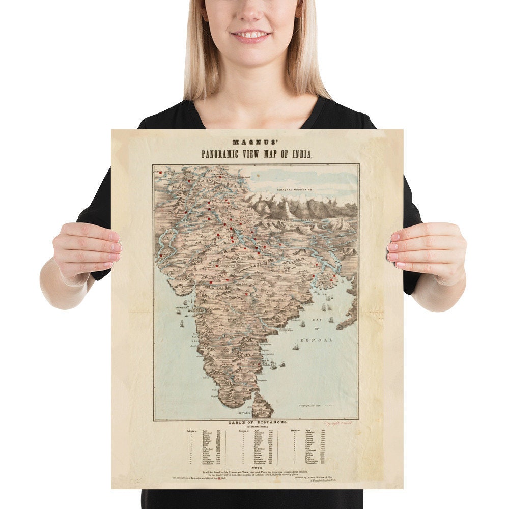 Old India Map (1857) Vintage Country Birds Eye View Atlas Poster