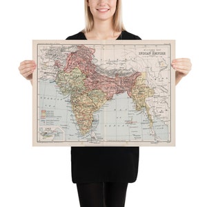Alte Indische Empire Karte (1893) Vintage British Raj of India Atlas Poster