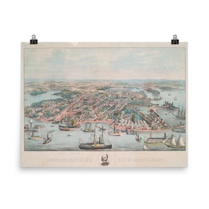 Annapolis MD Karte (1864) Vögel Auge Perspektive Atlas Poster