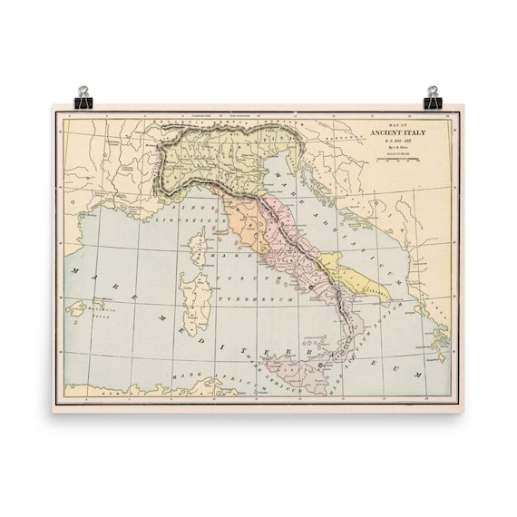 古代イタリア地図 (1901) ローマ帝国 紀元前800-222年 アトラス