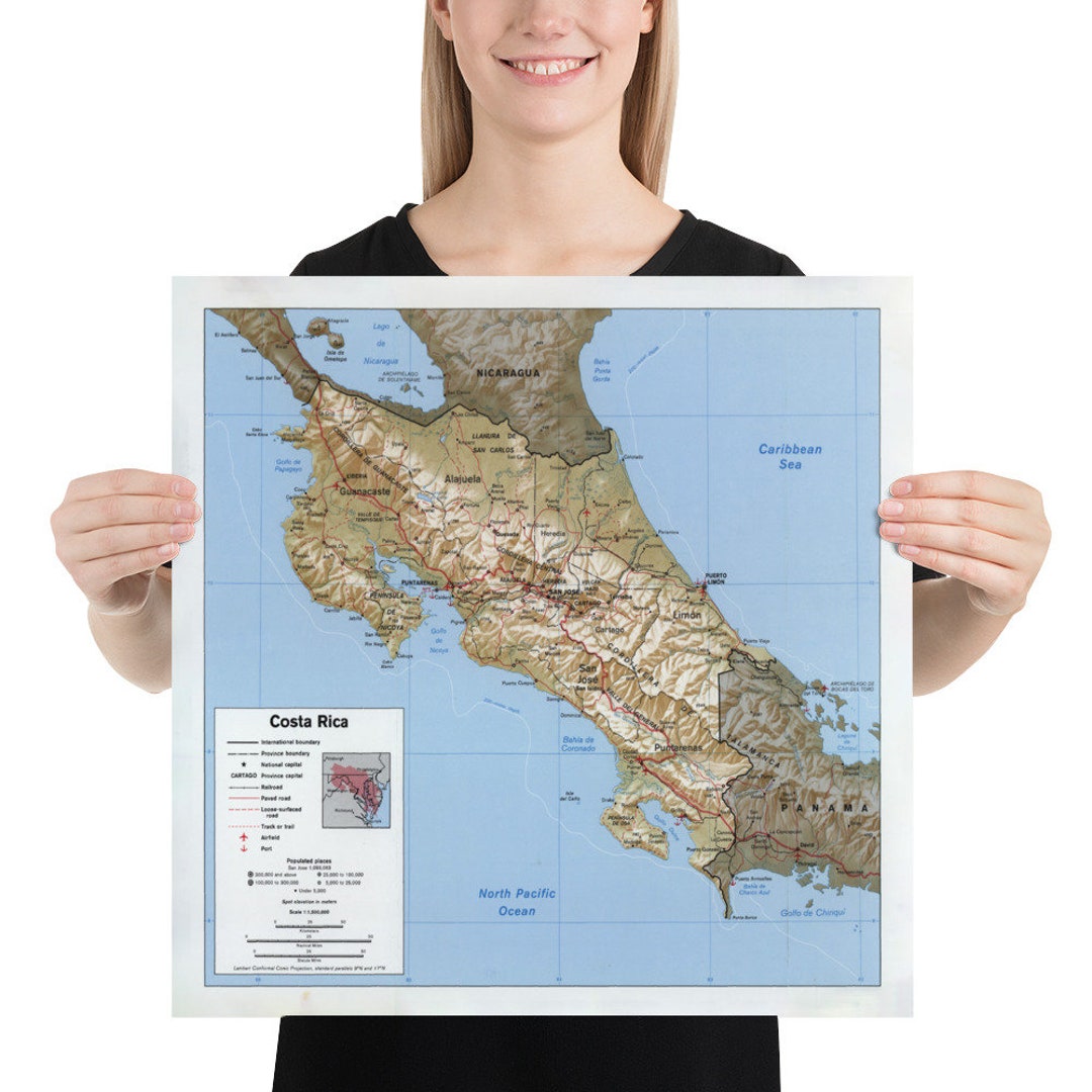 Mapa de Costa Rica (1990) Atlas de países de América Latina - Etsy México