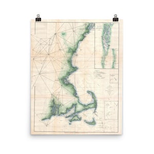 Carte de Massachusetts Maritime Vintage (1873) enquête côtière affiche nautique