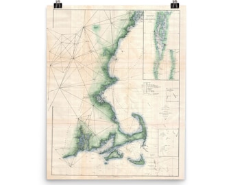 Mapa de la vendimia marítima de Massachusetts (1873) Cartel náutico de la encuesta costera