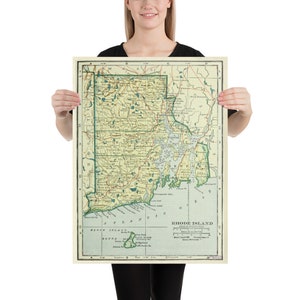 Mapa antiguo de Rhode Island (1921) Vintage El Cartel del Atlas del Estado del Océano