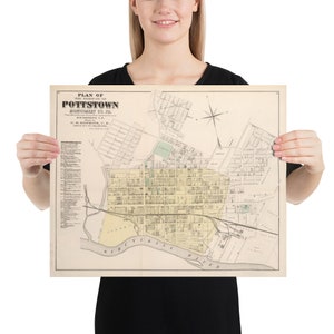 Old Pottstown PA Map (1871) Vintage Pennsylvania Borough & Street Atlas Poster