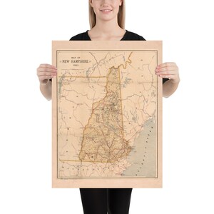 Old New Hampshire Map (1890) Vintage Live Free or Die State Atlas Poster image 3