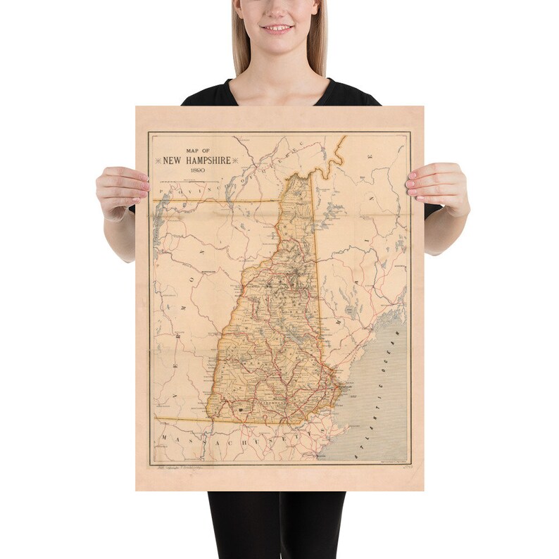 Old New Hampshire Map (1890) Vintage Live Free or Die State Atlas Poster image 3
