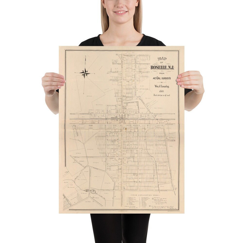 Old Roselle NJ Map 1887 Vintage New Jersey Borough Atlas Etsy