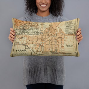 Zagreb Croatia Map (1911) Old Croatian Capital City Atlas Basic Pillow