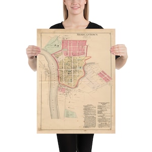 Old Morgantown WV Map (1886) Vintage West Virginia City Atlas Poster