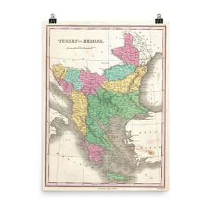 Old Balkans Map (1827) Vintage Balkan Halbinsel Region Atlas Poster