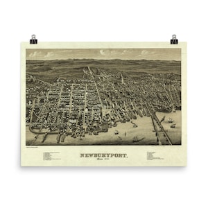 Old Newburyport MA Map (1880) Vintage Clipper City Massachusetts Atlas Poster