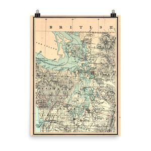 Pôster Mapa de Puget Sound (1883) Antigo Atlas da entrada noroeste do Pacífico