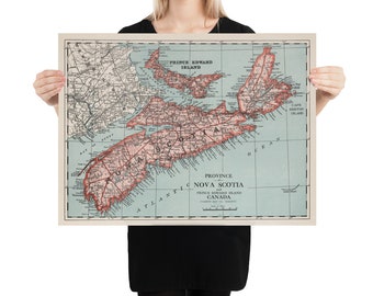 Old Nova Scotia Canada Map (1925) Vintage Canadian Province Atlas Poster