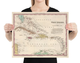 Alte karibische Karte (1834) Vintage West Indien Atlas Poster