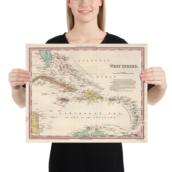 Old Caribbean Map (1834) Vintage West Indies Atlas Poster