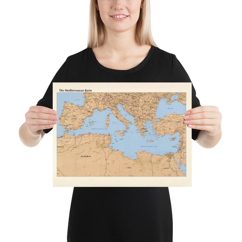 Mediterranean Sea Map (1998) Southern Europe & Northern Africa Atlas Poster