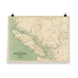 Ancienne carte de l'île de Vancouver (1892) affiche vintage de l'atlas de la Colombie-Britannique