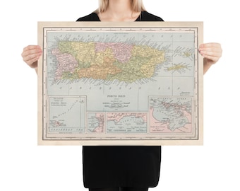 Old Puerto Rico Map (1912) Vintage Island of Enchantment Atlas Poster