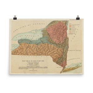 Carte géologique de l'État de New York (1898) Old NY State Geology Atlas Poster