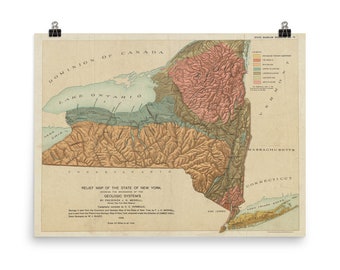 Geologic Map of New York State (1898) Old NY State Geology Atlas Poster